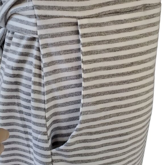 Fashion Sheath Dress Gray & White Striped Soft Casual T Shirt Tie Back Pockets - Picture 7 of 11